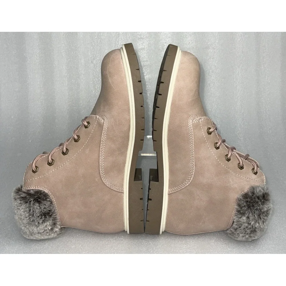 Thereabouts London Hiking Combat Boots Pink w/ Fur Lace Up Big Girls Size 5‎ NEW